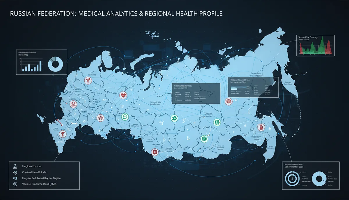 карта России, региональные обозначения, медицинская тематика, аналитический стиль
